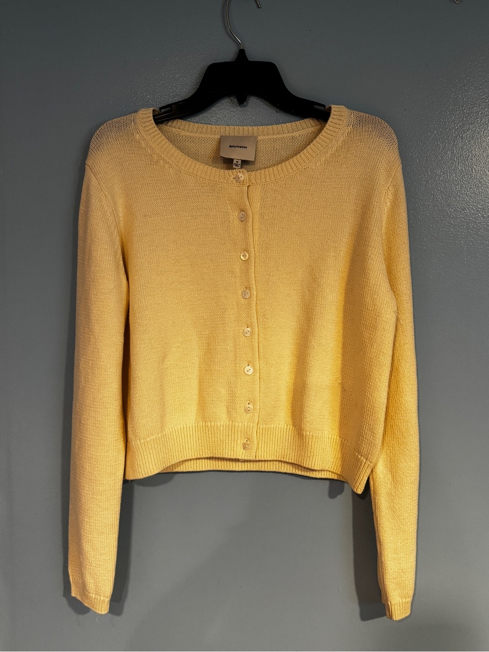Reformation Clara Cotton Crew Cardigan Fior Di Latte - Picture 2 of 8